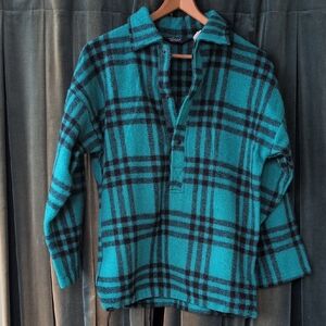 Woolrich Teal and Black Plaid Wool Workwear Vintage Pullover